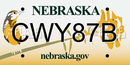 CWY87B Nebraska License Plate
