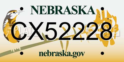 CX52228 Nebraska License Plate