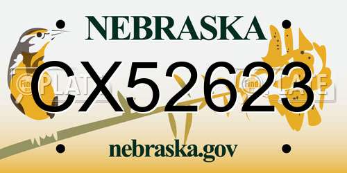 CX52623 Nebraska License Plate