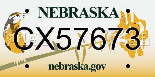 CX57673 Nebraska License Plate