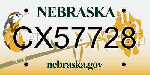 CX57728 Nebraska License Plate