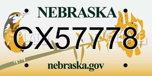 CX57778 Nebraska License Plate