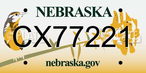 CX77221 Nebraska License Plate