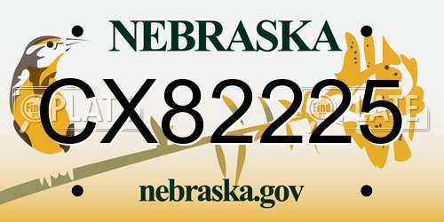 CX82225 Nebraska License Plate