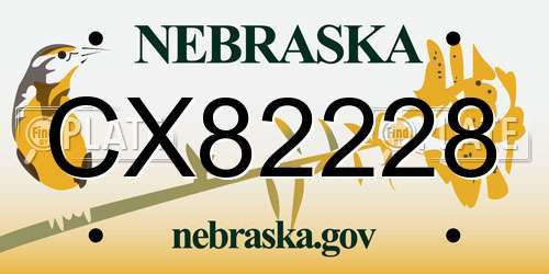 CX82228 Nebraska License Plate
