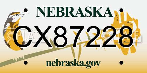 CX87228 Nebraska License Plate