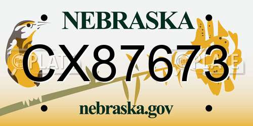CX87673 Nebraska License Plate