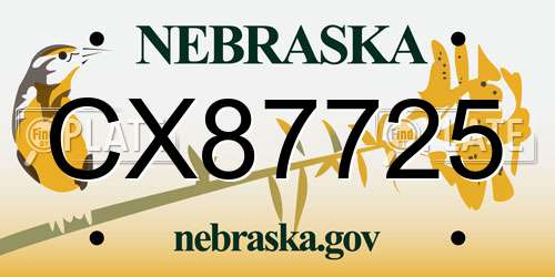 CX87725 Nebraska License Plate