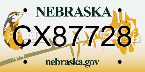CX87728 Nebraska License Plate