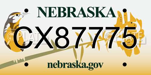 CX87775 Nebraska License Plate