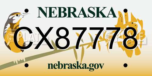 CX87778 Nebraska License Plate