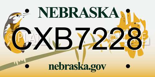 CXB7228 Nebraska License Plate