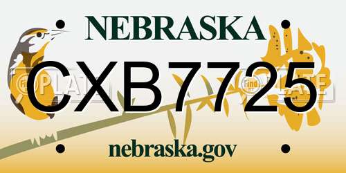 CXB7725 Nebraska License Plate
