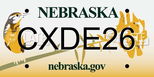 CXDE26 Nebraska License Plate