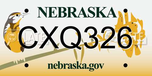 CXQ326 Nebraska License Plate