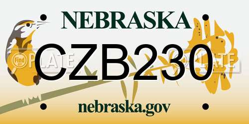 CZB230 Nebraska License Plate