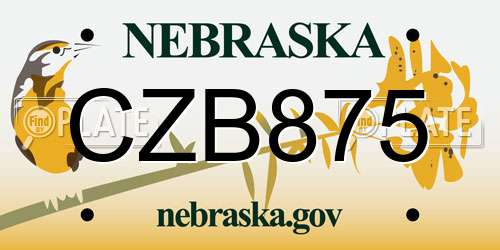 CZB875 Nebraska License Plate