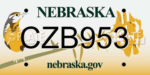 CZB953 Nebraska License Plate