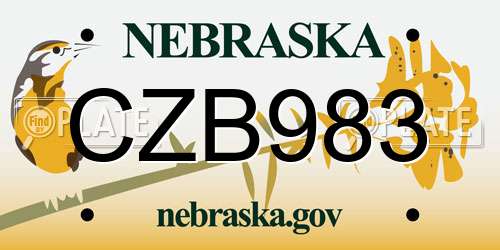 CZB983 Nebraska License Plate