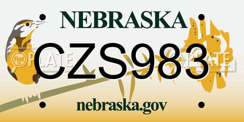 CZS983 Nebraska License Plate