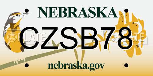 CZSB78 Nebraska License Plate
