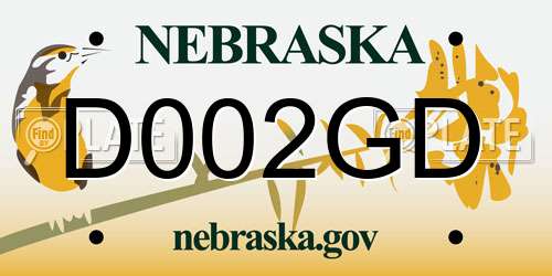 D002GD Nebraska License Plate