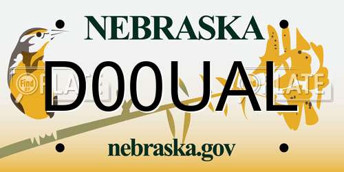 D00UAL Nebraska License Plate