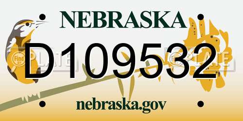 D109532 Nebraska License Plate