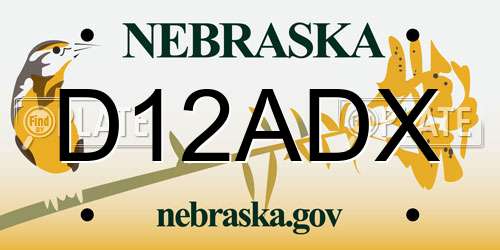D12ADX Nebraska License Plate