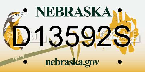 D13592S Nebraska License Plate