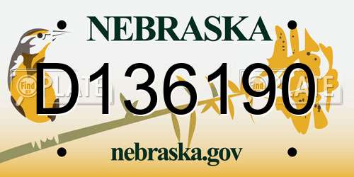 D136190 Nebraska License Plate