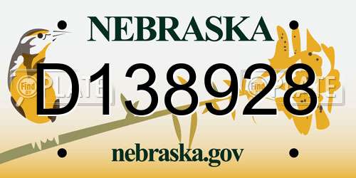 D138928 Nebraska License Plate