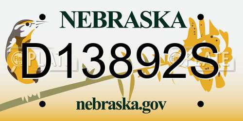 D13892S Nebraska License Plate