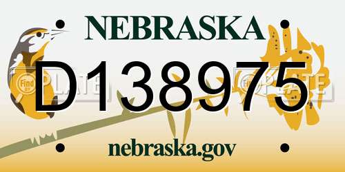 D138975 Nebraska License Plate