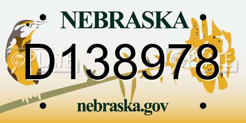 D138978 Nebraska License Plate