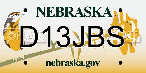 D13JBS Nebraska License Plate