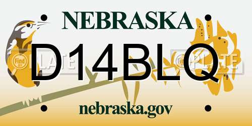 D14BLQ Nebraska License Plate
