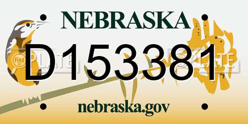 D153381 Nebraska License Plate