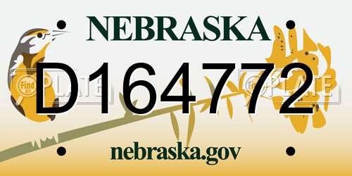 D164772 Nebraska License Plate