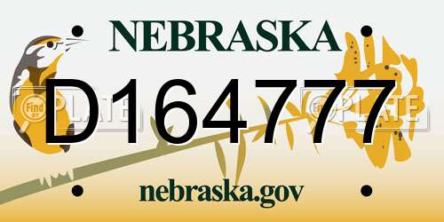 D164777 Nebraska License Plate