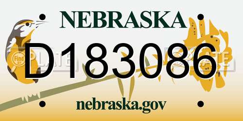 D183086 Nebraska License Plate