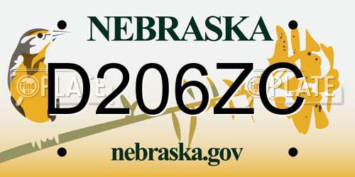 D206ZC Nebraska License Plate