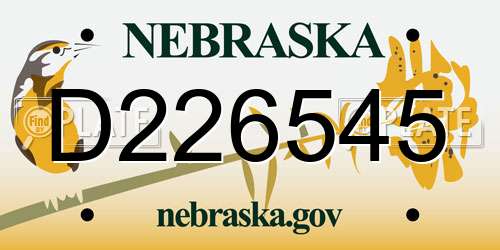 D226545 Nebraska License Plate