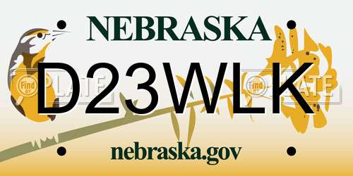 D23WLK Nebraska License Plate