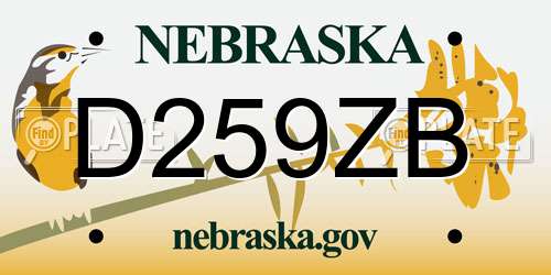 D259ZB Nebraska License Plate