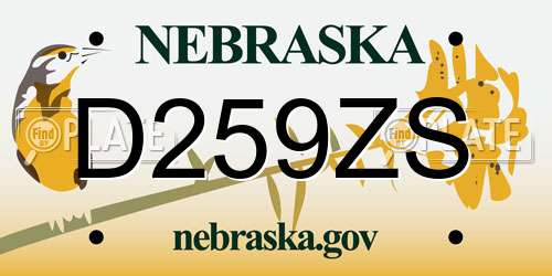 D259ZS Nebraska License Plate