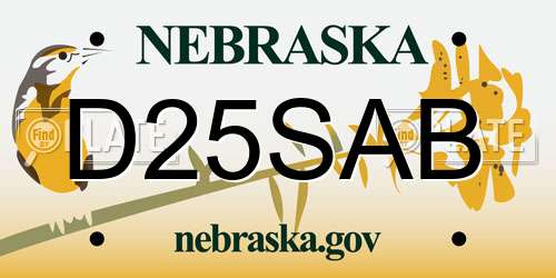 D25SAB Nebraska License Plate