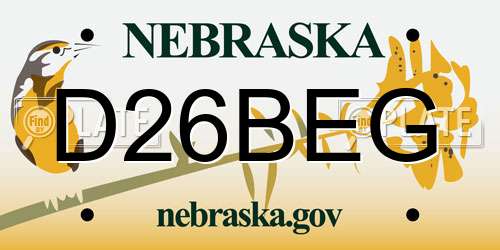 D26BEG Nebraska License Plate