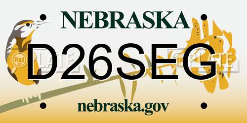 D26SEG Nebraska License Plate