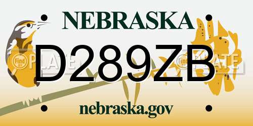 D289ZB Nebraska License Plate